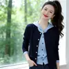 Cárdigan de punto con capucha estilo coreano de dos piezas falsas, colección de otoño, talla grande, diseñado para figuras curvilíneas, juvenil y favorecedor, corte holgado, manga larga