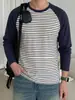 Camiseta masculina europeia e americana transfronteiriça, novo design com color blocking e estampa digital 3D, camiseta de manga comprida com gola redonda, moderna e versátil para homens