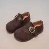 Sapatos Birkenstock retrô infantis, nova coleção primavera/outono 2026, unissex, forrados com lã, sem cadarço, sapatilhas de bico fino, sapatos de couro estilo estudante, modernos