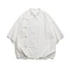 Primavera e verão stand colarinho carcela de linho novo estilo chinês pano fivela respirável estilo chinês camisa de manga curta para homens