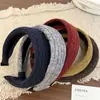 Diadema de punto trenzado retro para otoño e invierno, diadema ancha de ala ancha y copa alta, color liso, accesorio para el cabello adelgazante para mujer