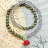 Pulsera Doble Círculo de Sándalo Verde y Loto de Cinabrio Nueva Joyería de Rosario Nuevo Estilo Chino Pulsera Pequeña Creativa