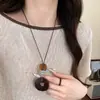 Colar Longo de Corda Trançada com Pingente de Madeira Geométrico na Cor de Café para Mulheres, Simples Tendência Personalidade Moda Versátil Gargantilha Corrente de Suéter