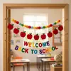 Exclusivo para ventas transfronterizas: Banner de bienvenida de regreso a clases, juego de banderines con pompón de fieltro en forma de manzana, decoración de aula, envío OEM