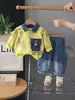 Conjunto de Primavera y Otoño para Niños, Conjunto de Dos Piezas de Jeans para Bebé, Sudadera Casual Infantil, Ropa Infantil de Moda de Manga Larga