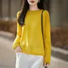 Novedad Primavera/Verano 2026 Tejido de Punto Premium para Mujer de Seda y Lana Cuello Redondo Manga Larga Borde Enrollado Color Sólido Camiseta Básica