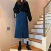 Falda de mezclilla para mujer, falda de longitud media, talla grande, chica rellenita, Otoño, Nuevo estilo coreano, cintura alta, estilo retro de Hong Kong, falda de línea A