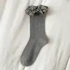 Calcetines Gruesos de Lana con Encaje para Mujer, Otoño/Invierno Espesados Cálidos Suaves Resistentes de Media Pantorrilla, Calcetines Largos de Cachemir Dulce de Doble Aguja