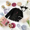 Camada base infantil com gola alta franzida, estampa fofa de desenho animado, blusa elástica de manga longa para meninas, coleção de outono para bebês e crianças pequenas