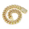 Pulseira masculina Cuban chain 20mm cobre zircônia transfronteiriça, banhada a ouro real, fecho tipo caixa hip-hop com zircônia, moderna e única