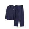 Novos pijamas de algodão puro para outono e inverno para homens, estilo simples casual, cardigã de manga comprida, conjunto de roupa caseira para jovens, pode ser usado fora