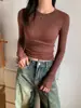 Camiseta de Manga Larga Gris Estilo Americano Hombro Normal para Mujer Primavera Otoño Invierno 2026 Capa Interior Cepillada Capa Base Ajuste Delgado Top Versátil