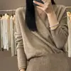 Suéter de tricô de lã com gola cruzada para mulheres, com uma gola sobreposta estilosa, suave e elegante, adequado para outono e inverno, estilo pullover, top de lã