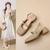 Sandalias de Mujer Verano 2025 Estilo Nuevo Tacón Grueso para Combinar con Faldas Estilo Hada Tacones Altos Mary Jane Cerrados Suaves Zapatos para Dama de Honor