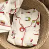 Pijama de Gato Manzana Roja para Mujer Verano Manga Corta Shorts Borde Rojo Conjunto Estilo Ins Ropa Casual para el Hogar para Niñas