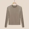 Lavable a máquina/contiene lana, camiseta básica de cuello redondo, camiseta de manga larga para mujer, camiseta de algodón modal para otoño e invierno, top interior de corte ajustado