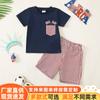 Nuevo Traje de Shorts de Manga Corta con Cuello Redondo, Absorbente de Sudor y Transpirable para Bebés y Niños Pequeños Niños, Estilo Europeo y Americano, Día de la Independencia, Verano 2025