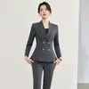 Conjunto de dos piezas para mujer para otoño, blazer de manga larga de doble botonadura ajustado, pantalones y falda, atuendo profesional, venta al por mayor transfronteriza