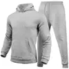 Conjunto unisex casual de otoño e invierno de 220 g, talla europea, color liso, conjunto de dos piezas de sudadera holgada de forro polar y pantalones de chándal