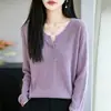 Suéter de Punto Holgado con Cuello en V Estilo Coreano para Mujer, Otoño/Invierno, Color Sólido, Casual, Versátil, Prenda Exterior de Punto para Mujer