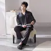 Pijama para Hombre Primavera y Otoño Manga Larga Pantalón Largo Seda de Hielo Nuevo Simple Casual Moda Tacto de Alta Gama Ropa para el Hogar Conjunto para Hombre