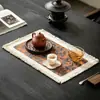 Tapete de té de brocado de lino de algodón borla hecha a mano tapete de té simple y versátil mantel tapete para preparación en seco tapete de mesa de café posavasos de té termoaislante