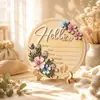 Anuncio de nacimiento de bebé de madera 'hola mundo' transfronterizo, tablero rosa floral, accesorio de fotografía para recién nacidos, recuerdo