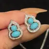 Pendientes Azules de Calabaza con Diamantes Completos de Imitación Turquesa Tridimensional para Mujer, Pendientes de Diseño de Lujo Ligero de Gama Alta, Accesorios para Orejas Estilo Ins