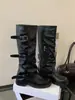 Botas retrô de salto grosso de altura média, botas western cowboy com cano amassado, botas de montaria, botas Martin para o início do outono, botas femininas de estilo francês