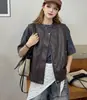 Colete preto de couro, cool e minimalista, para mulheres, novo estilo outono 2026, sem mangas, com zíper, modelador, jaqueta casual versátil