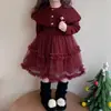 Vestido de Inverno para Meninas Moda Bebê Crianças Estiloso Tendência Marca Vestido Vermelho Xale Malha Forrado com Lã Vestido Princesa