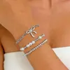 Pulseiras Europeias e Americanas Versáteis Transfronteiriças para Mulheres, Estilo Ins Retro da Moda Corrente de Pérola Sintética Laço Joia Versátil