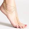 Joyería de moda transfronteriza europea y americana para mujer, decoración de pie de playa, cadena de borla multicapa, tobillera de dedo con cuentas de cristal