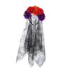 Nova Tiara de Festa de Halloween Crânio Fantasia Adereço de Cabeça Flor Peônia Simulada Tiara de Cabelo com Renda