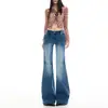 Jeans acampanados de tiro bajo lavados color Naranja Juvenil # Moda callejera americana para mujer, corte ajustado, elegantes y versátiles pantalones de campana