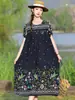 Novo Vestido de Algodão Estiloso para Mães de Meia-Idade, Vestido Longo de Viscose com Barra Ampla Plus-Size para Mulheres de Meia-Idade e Idosas