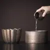 Tigela de Cerâmica Vintage em Forma de Pétala para Lavar Chá, Conjunto Criativo de Chá Kung Fu, Acessórios para Cerimônia do Chá, Bacia de Água Doméstica, Recipiente para Borra de Chá, Lavador de Pincéis