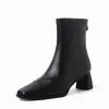 Nuevas Botas Negras Ajustadas Estilo Coreano con Punta Cuadrada, Tacón Grueso, Tacón Alto, Botas Elásticas, Botines Ajustados y Elegantes para Mujer, Botines de Media Temporada para Primavera y Otoño