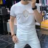 Camiseta con letras de águila roja en línea de verano 2023, moda para hombre, personalidad, perforación en caliente, productos europeos, puños roscados de manga corta ajustados
