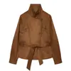 Comercio Electrónico Transfronterizo Ropa de Mujer Estilo Europeo y Americano ZA AliExpress Venta Caliente Estilo Retro Cuello Alto Con Cordones Cintura Ceñida Chaqueta Corta