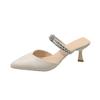 Sandalias Baotou para Mujer Tacón Medio Pantuflas de Dos Usos Verano Calzado Exterior Punta Fina Tacón de Aguja Zapatos Huecos con Pedrería para Mujer Nuevo Estilo 2025