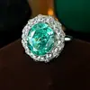 Anillo Abierto Ovalado de Alto Nivel Para Green Group Incrustado con Circonita para Mujer, Lujo Accesible Retro Exquisita Joyería de Banquete al por Mayor