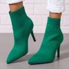 Comércio exterior plus size 2025 Novas botas de couro femininas de salto alto da moda europeia e americana, botas de couro com ponta elástica