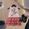 Vestido de Pasteles de Verano para Niñas sin Mangas de Lunares con Lazo, Vestido de Princesa a Cuadros con Volantes en Capas para Niñas