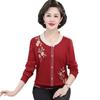 Camisa de punto estilo occidental para mamá de mediana edad, ropa de primavera, top para mujer de mediana edad y mayor, suéter de moda con bordado de primavera y otoño