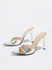 Tacones Altos para Mujer para Primavera y Verano, Punta Fina, Tacón Delgado, Correa Única, Acabado Espejo, Estampado de Dinero, Mules, de Moda, Versátiles, Elegantes Sandalias de Tacón Alto