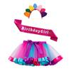Conjunto de Aniversário para Meninas Europeias e Americanas Saia Tutu Redonda Aniversário Alça de Ombro Menina de Aniversário Acessório de Cabeça Colorido