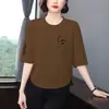 Comercio Exterior Transfronterizo~Camiseta de Manga Media Elegante de Gama Alta para Mujer, Ropa de Verano, Adelgazante, Cubre Vientre, Versátil, Casual que Reduce la Edad, Ropa para Mamá
