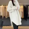 Outono/Inverno 2026 Roupas Femininas Estilo Russo Preguiçoso Suéter de Tricô Solto de Comprimento Médio Camisa Básica Feminina de Gola Redonda Cor Sólida