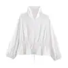 Fabricante de ropa de mujer transfronterizo al por mayor 2026 estilo europeo y americano moda casual holgada con cordón plisado chaqueta de cuello alto